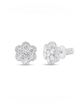Diamond Cluster Flower Stud Earrings in White Gold